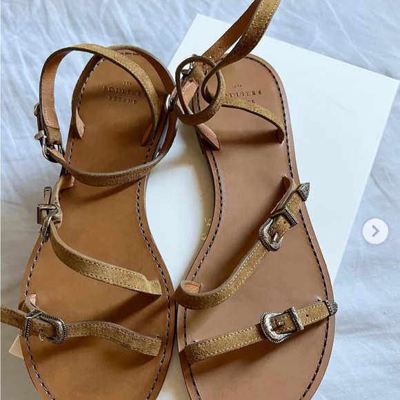 Sezane Brown Low Roxanne Sandals with Ankle Strap Size 38 - Picture 3 of 6